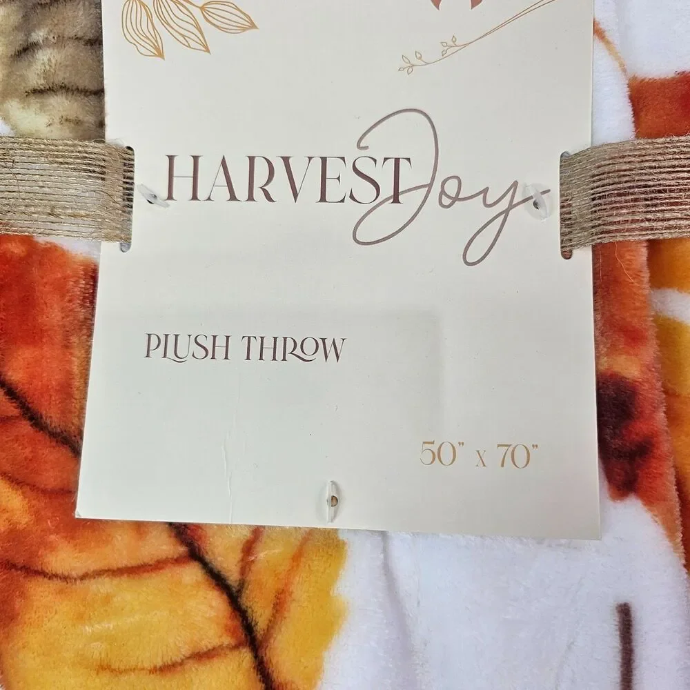 Harvest Joy Plush Throw Blanket 50x70 Fall Autumn Leaves Thanksgiving NWT